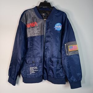 NASA Men's XXL Blue MA-1 Style Space Flight Ripstop Utility Bomber Jacket